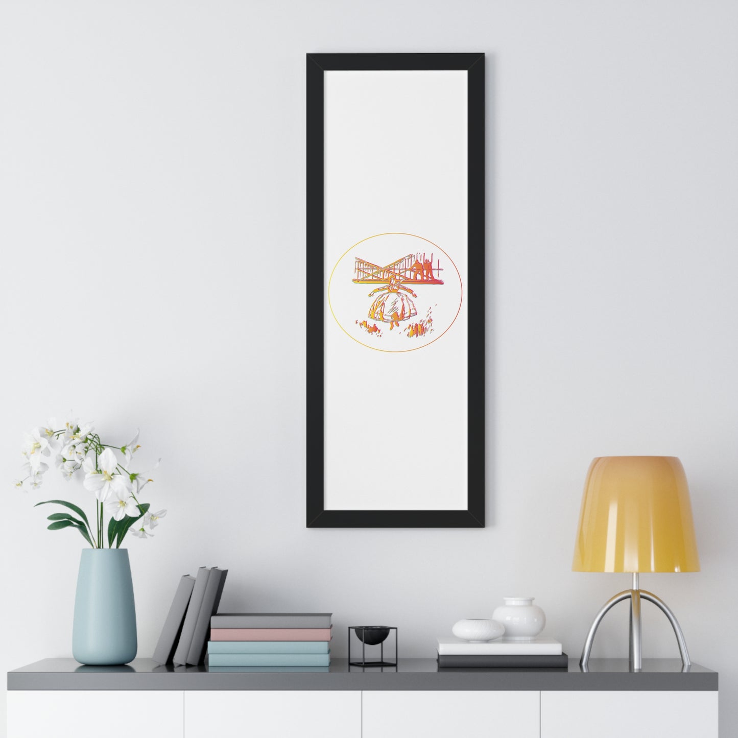 Woman Jumping Art Orange Framed Vertical Poster