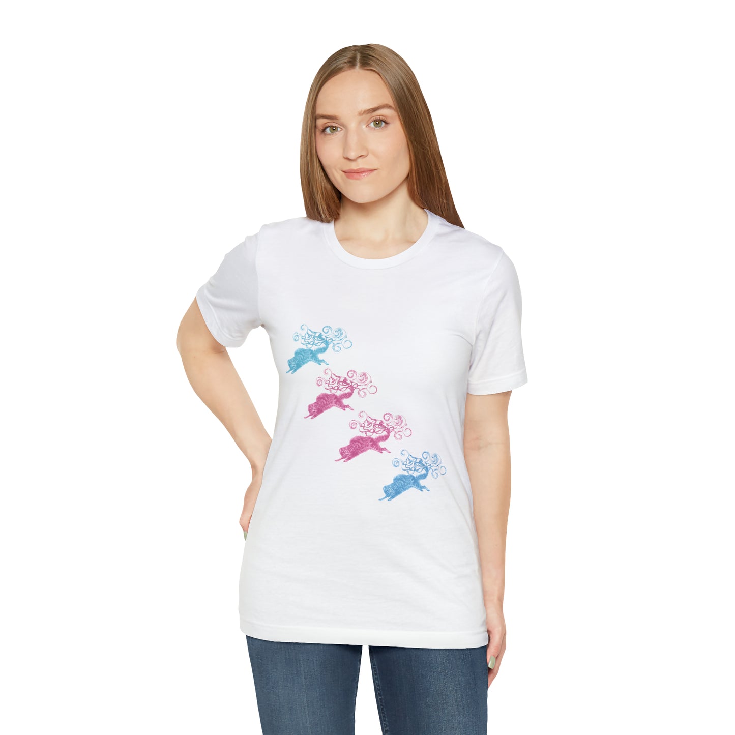 Pink & Blue Cat's Tail's Art Unisex Jersey Short Sleeve Tee