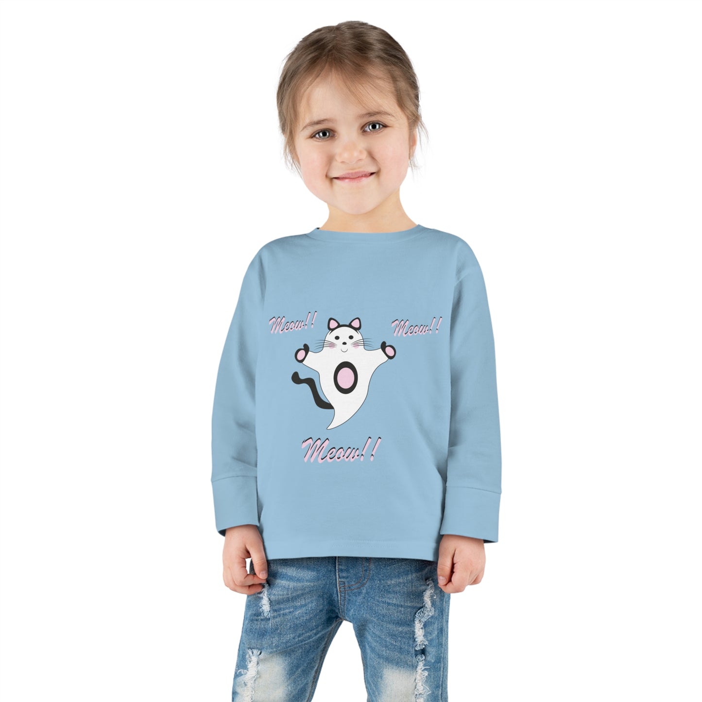 Meow!! Cat Ghost Toddler Long Sleeve Tee