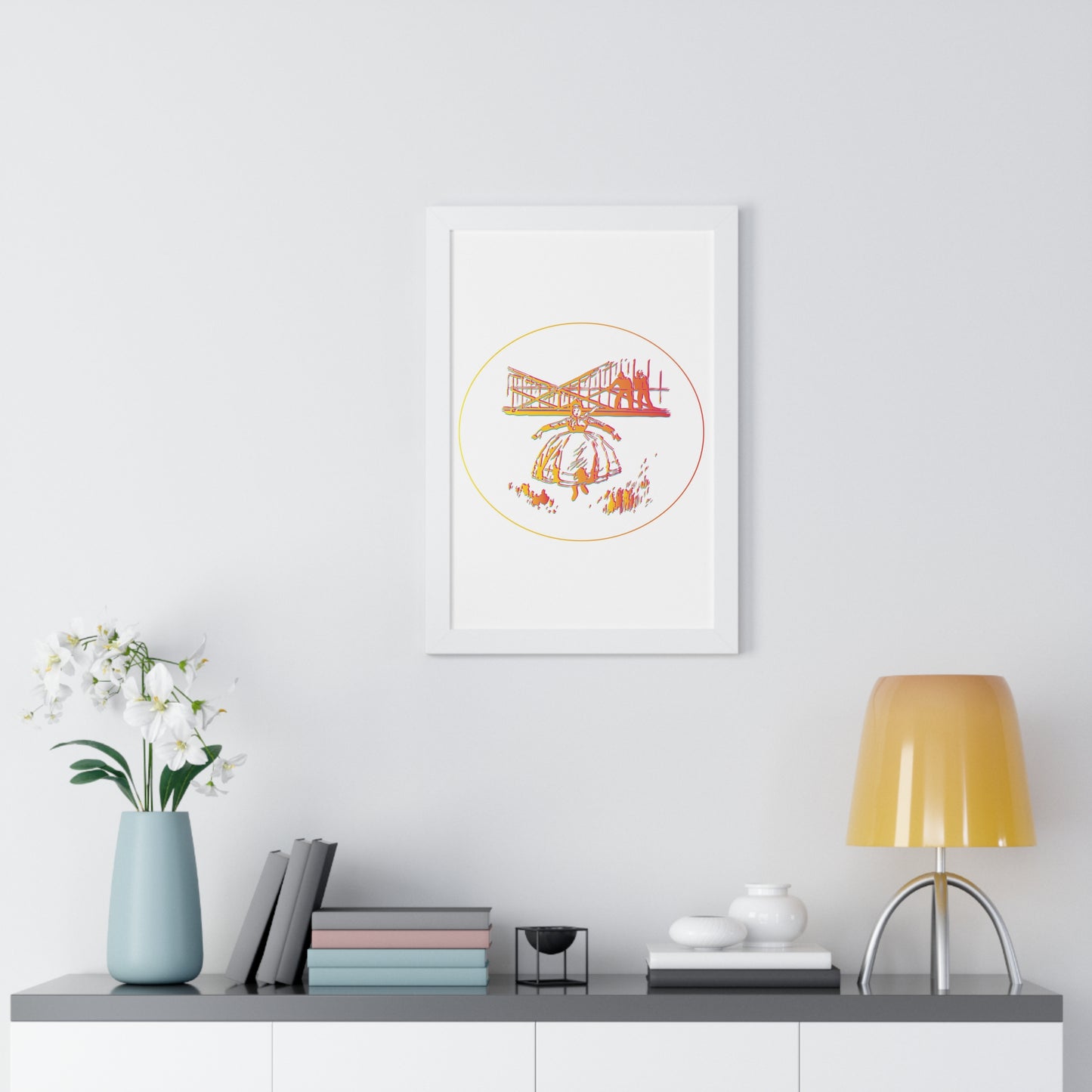 Woman Jumping Art Orange Framed Vertical Poster