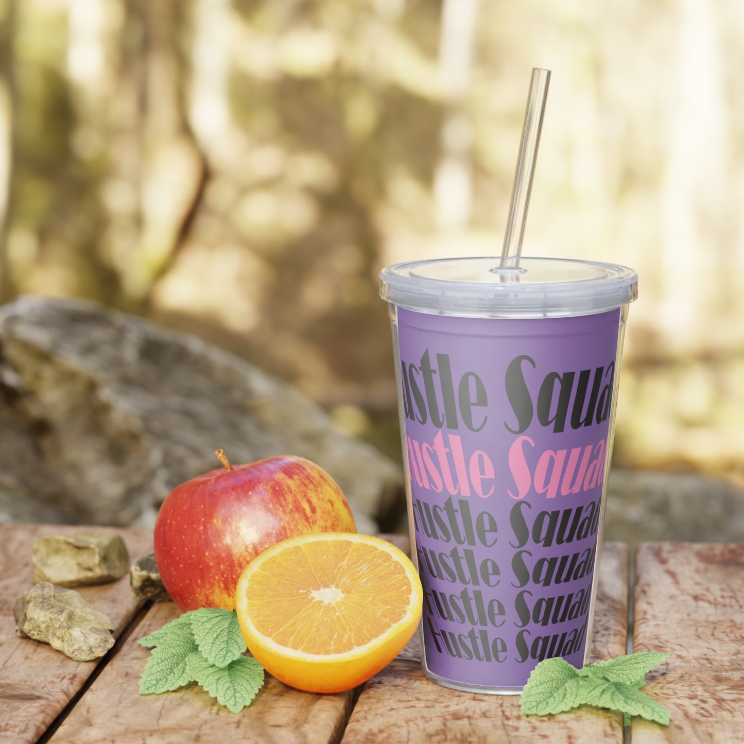 Hustle Squad Purple Plastic Tumbler with Straw