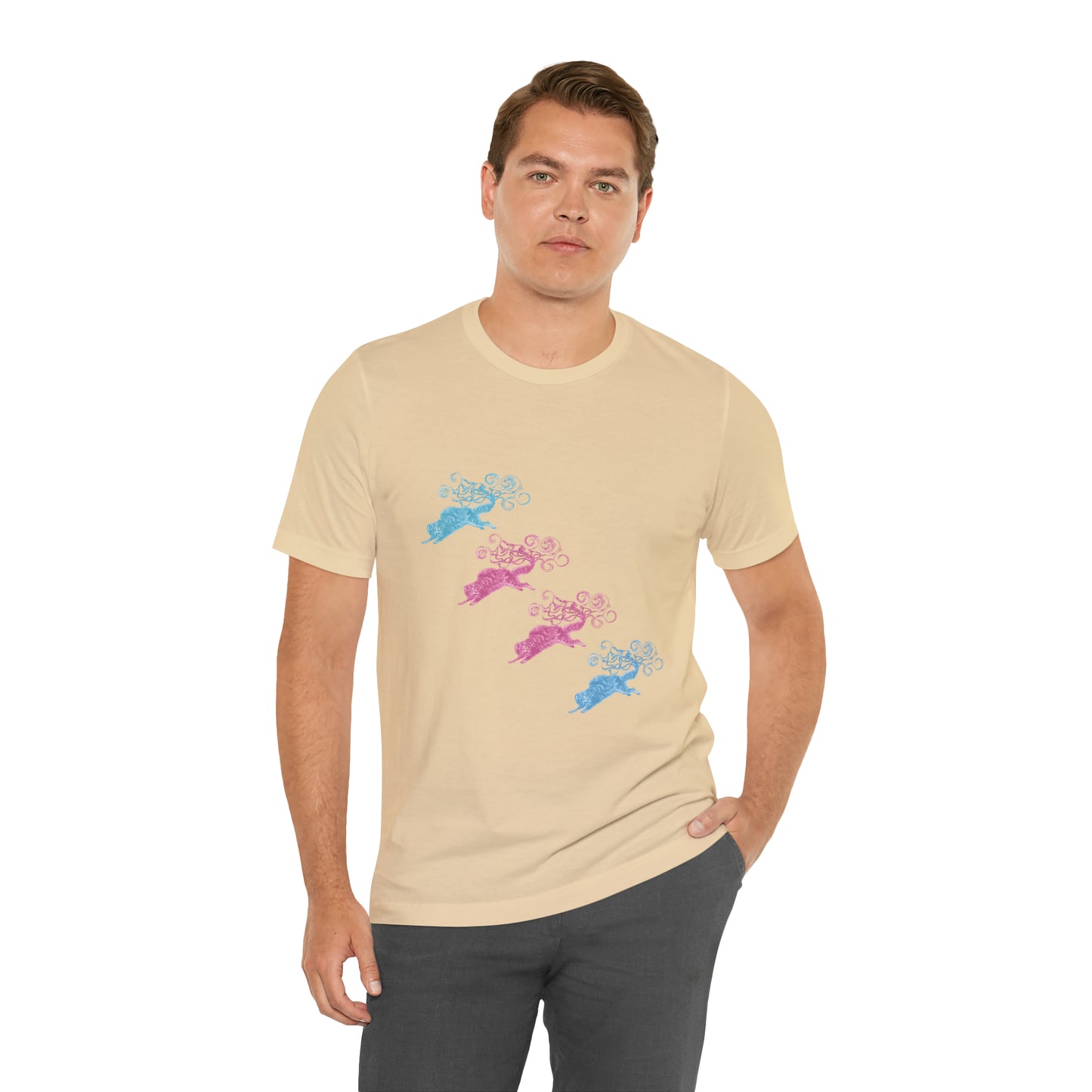 Pink & Blue Cat's Tail's Art Unisex Jersey Short Sleeve Tee