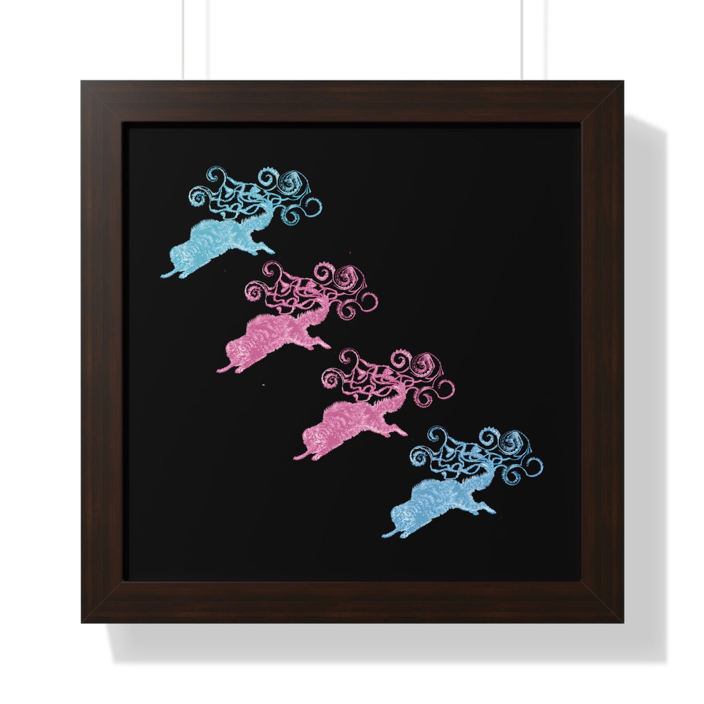 Pink & Blue Four Cat's Tail's Art Framed Vertical Poster