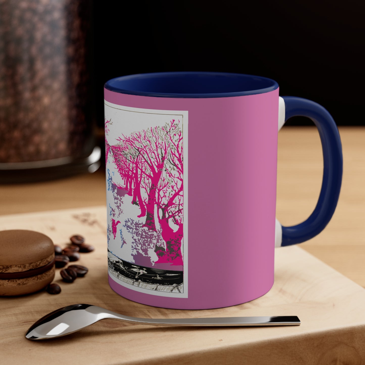 Pink Cat in the Woods Art Accent Coffee Mug, 11oz