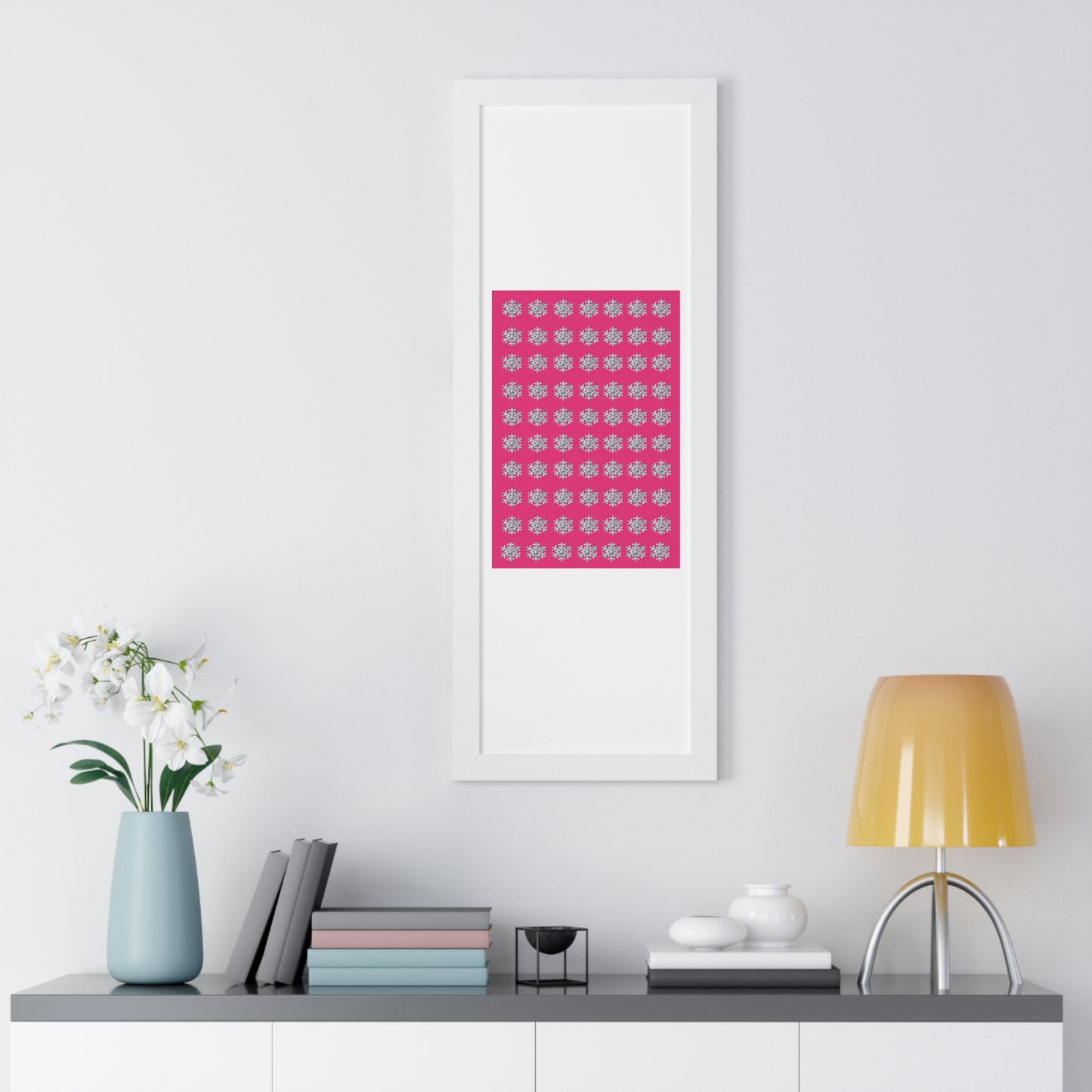 Snowflake Pattern Pink Framed Vertical Poster