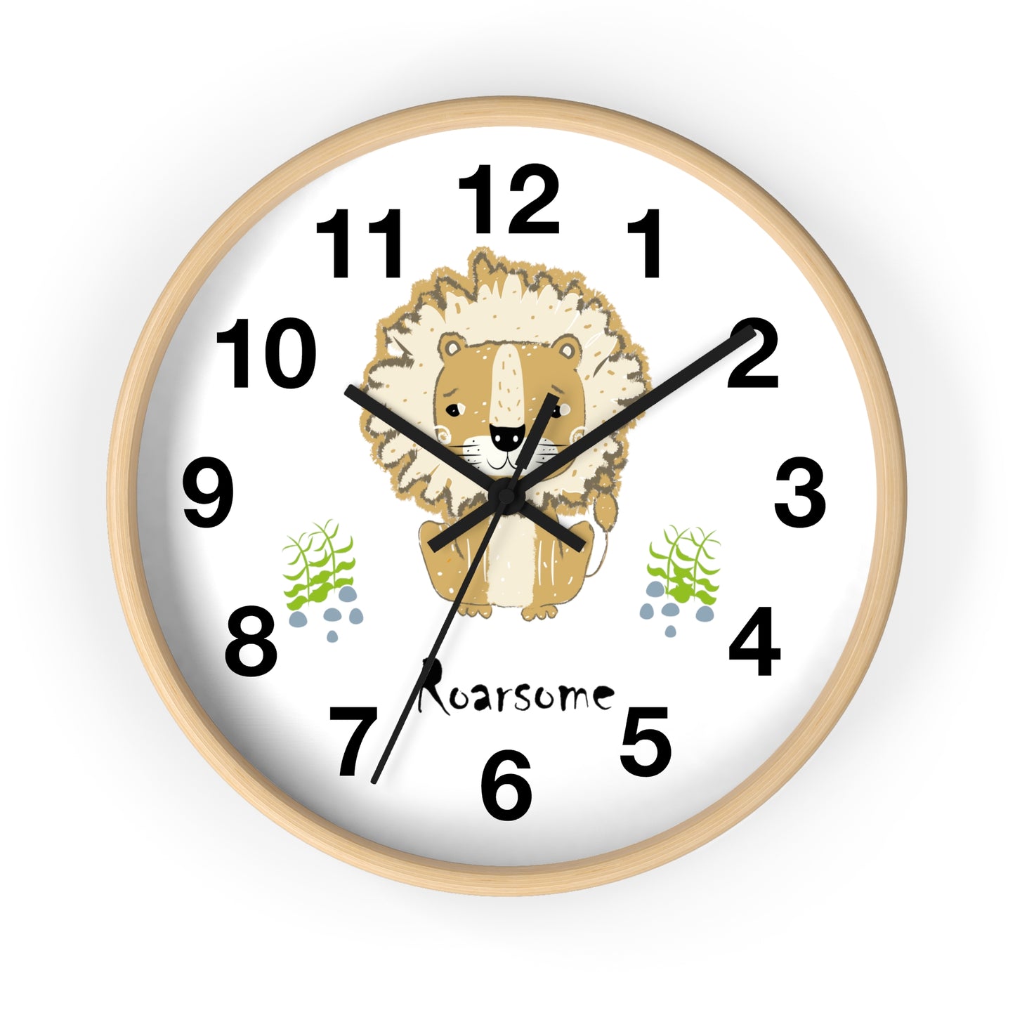 Lion Roarsome Illustration Black Writing Wall Clock