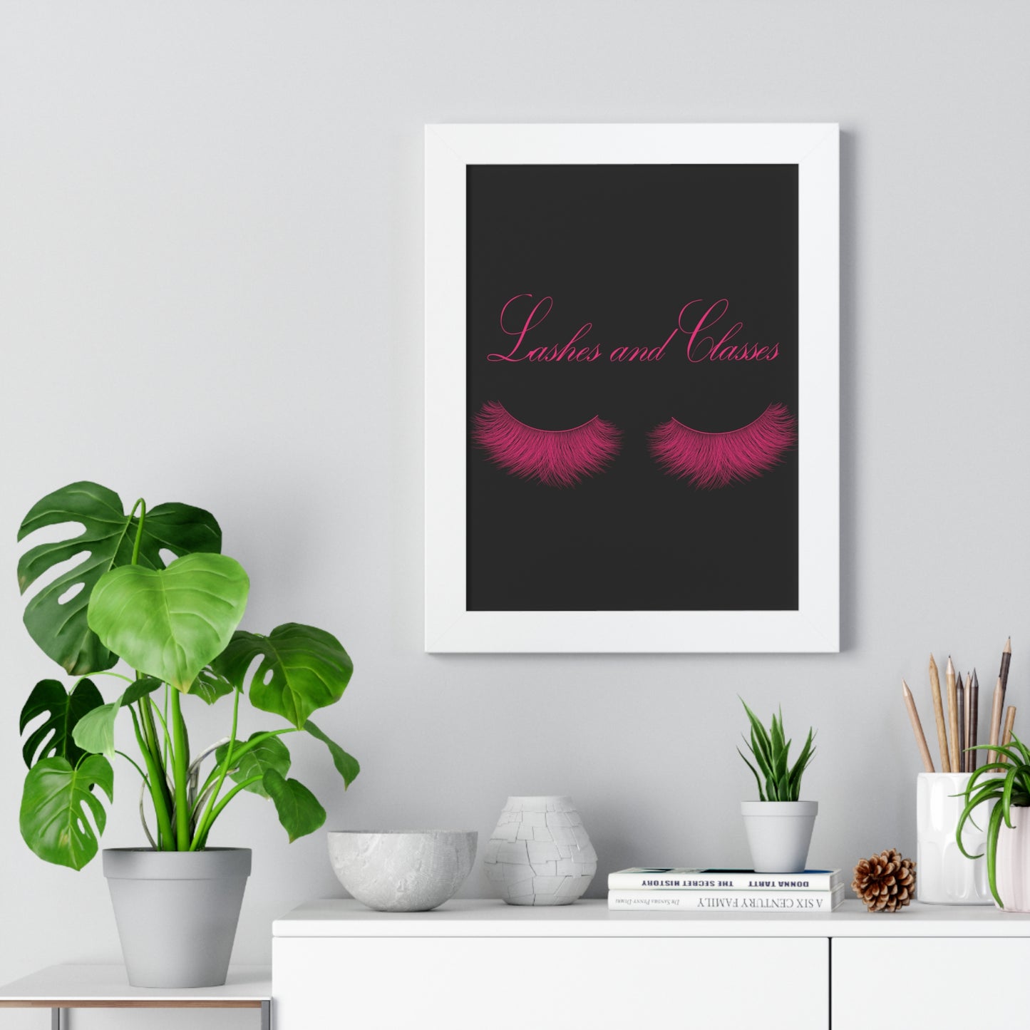 Lashes & Classes Pink and Black Framed Vertical Poster