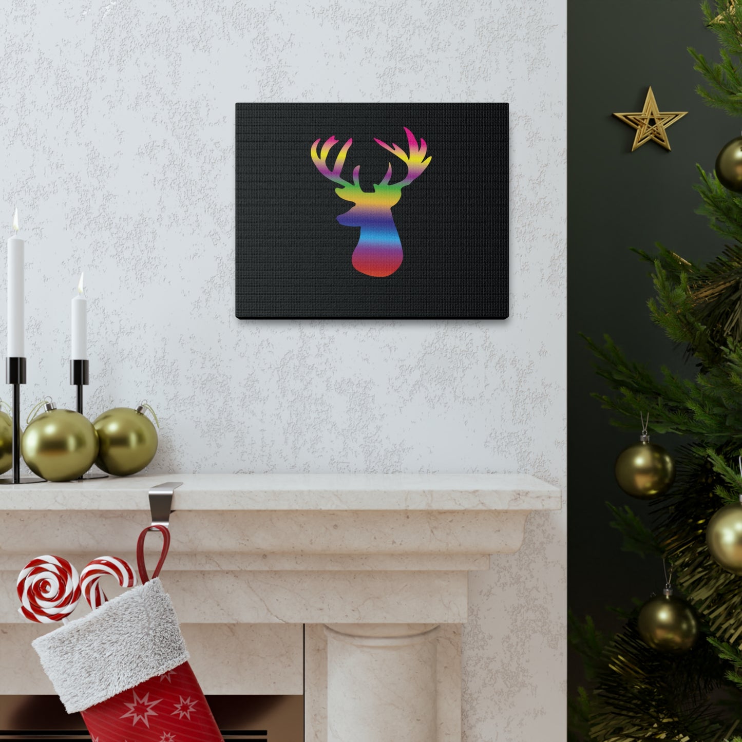 Rainbow Stag Head Canvas Gallery Wraps