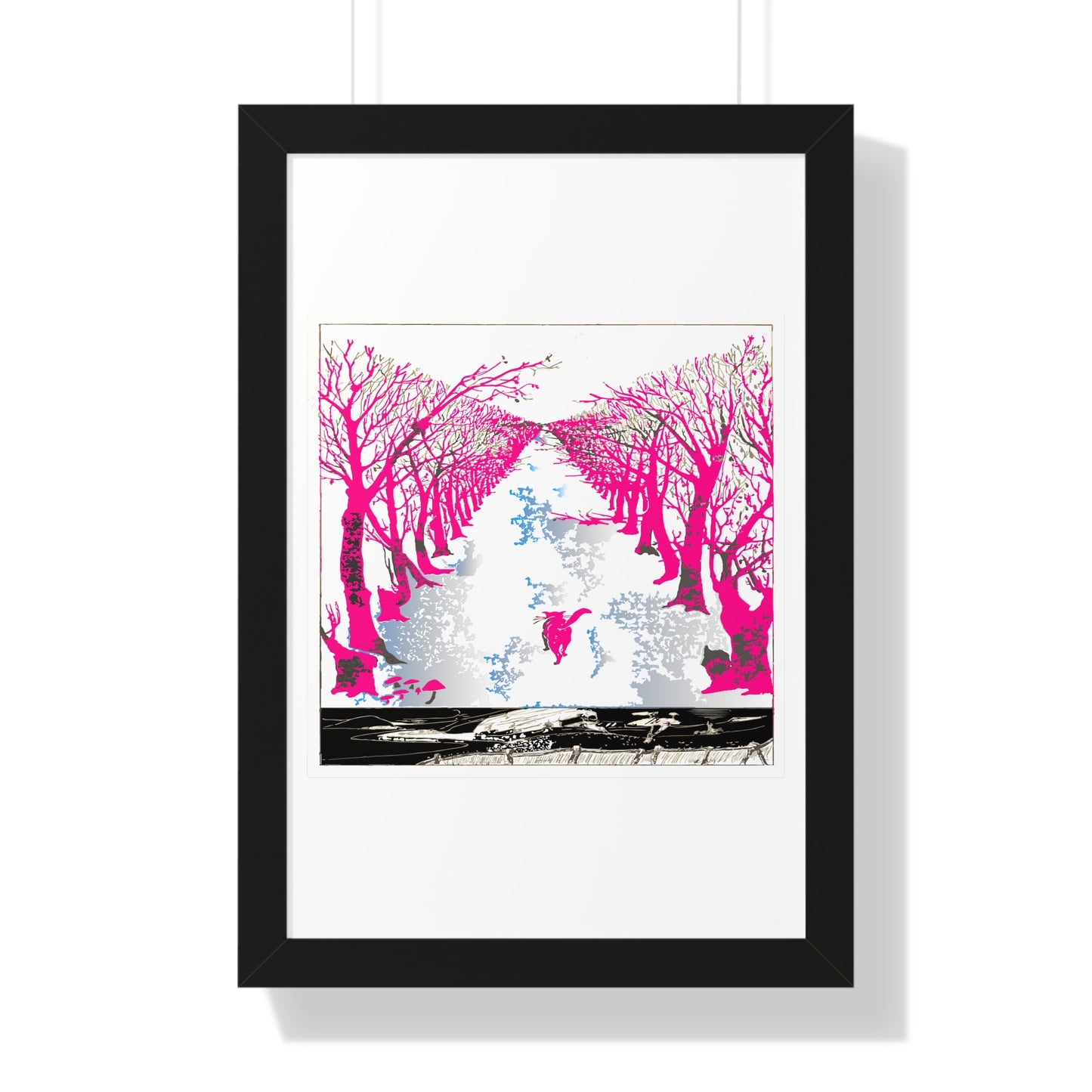 Pink Cat in the Woods Art Work Framed Vertical Poster