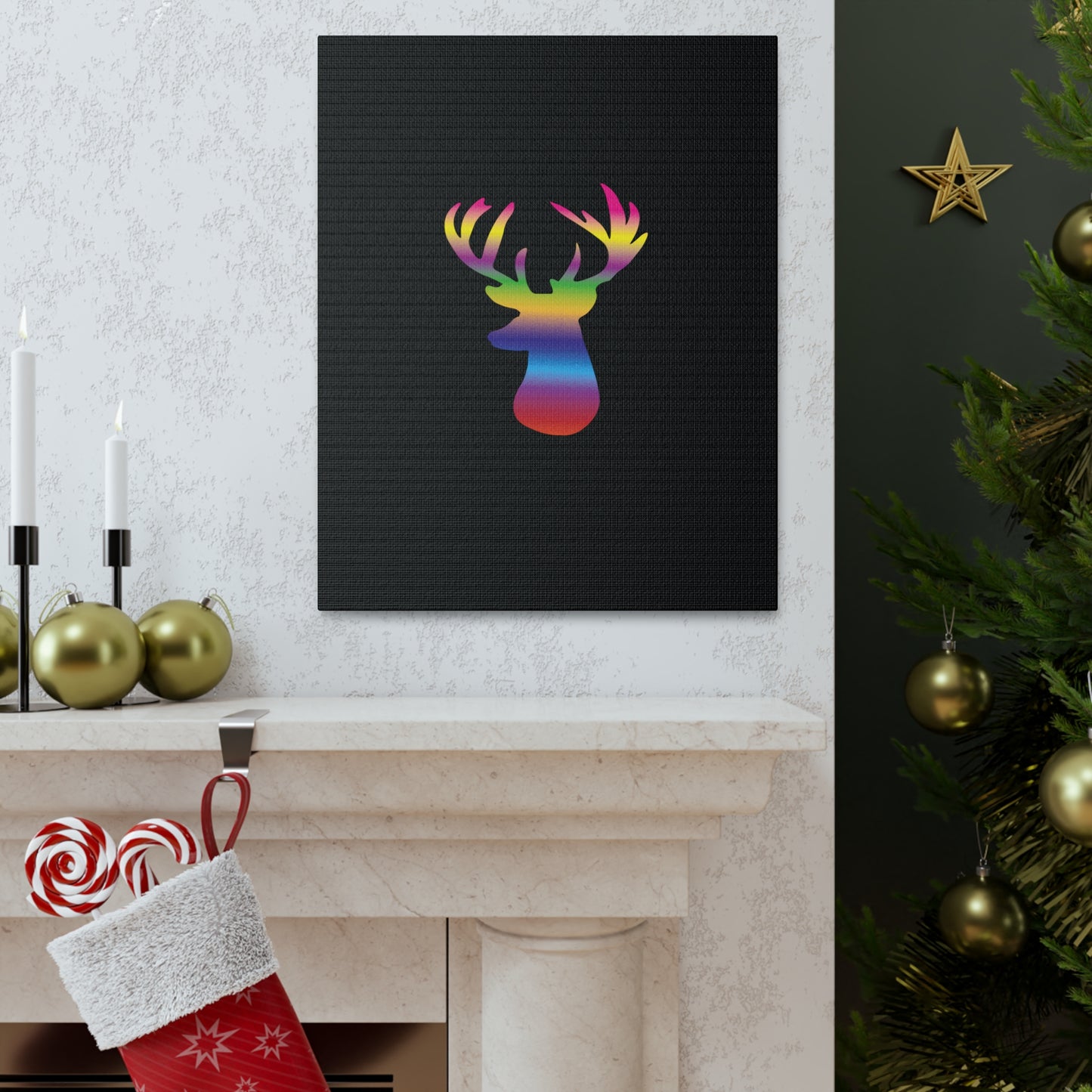 Rainbow Stag Head Canvas Gallery Wraps