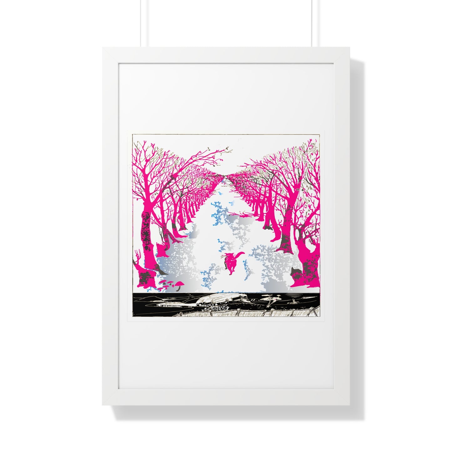 Pink Cat in the Woods Art Work Framed Vertical Poster