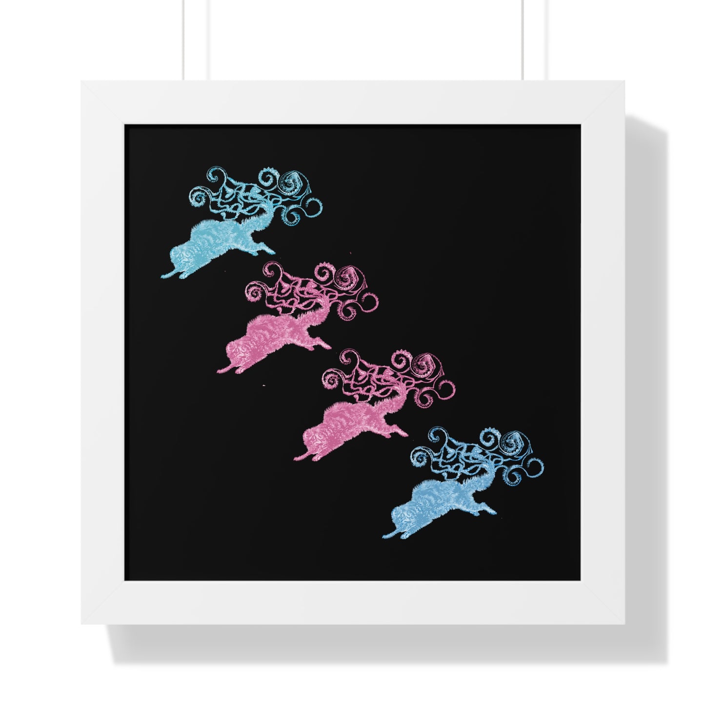 Pink & Blue Four Cat's Tail's Art Framed Vertical Poster