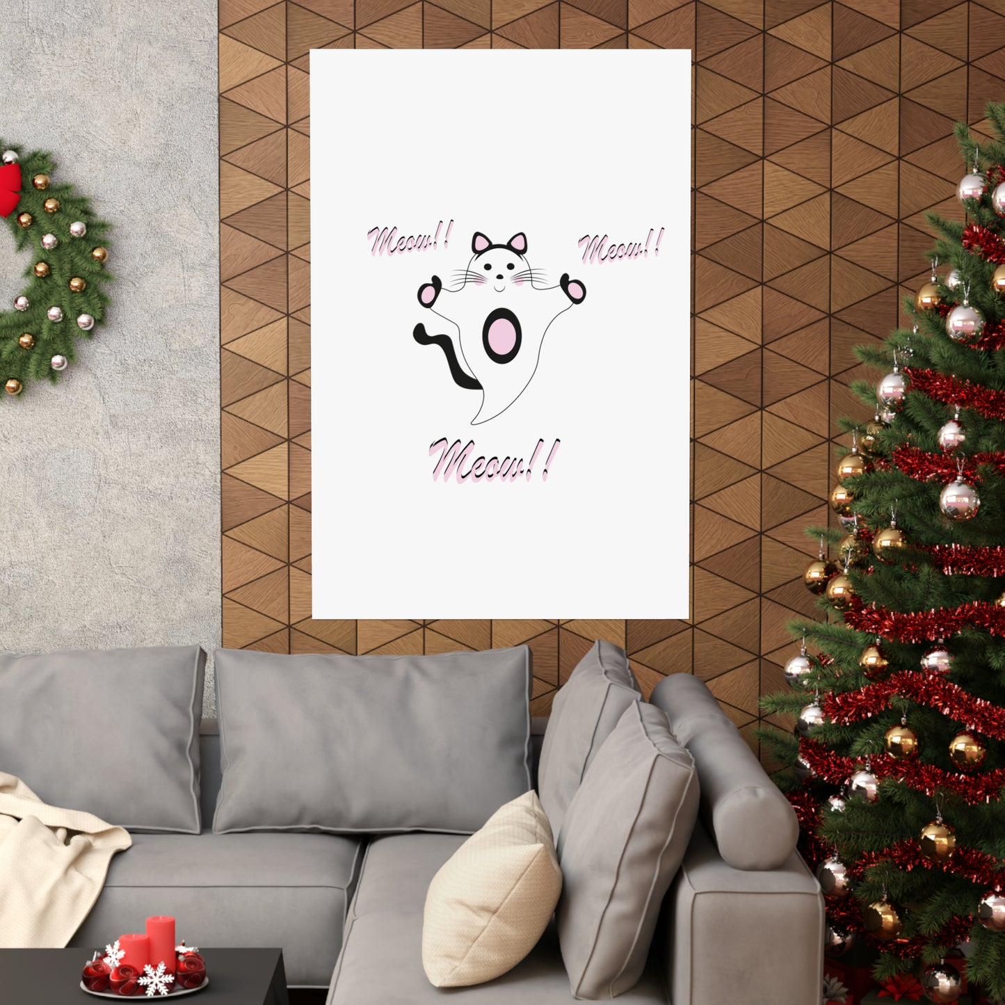 Meow Cat Ghost Halloween Matte Vertical Posters