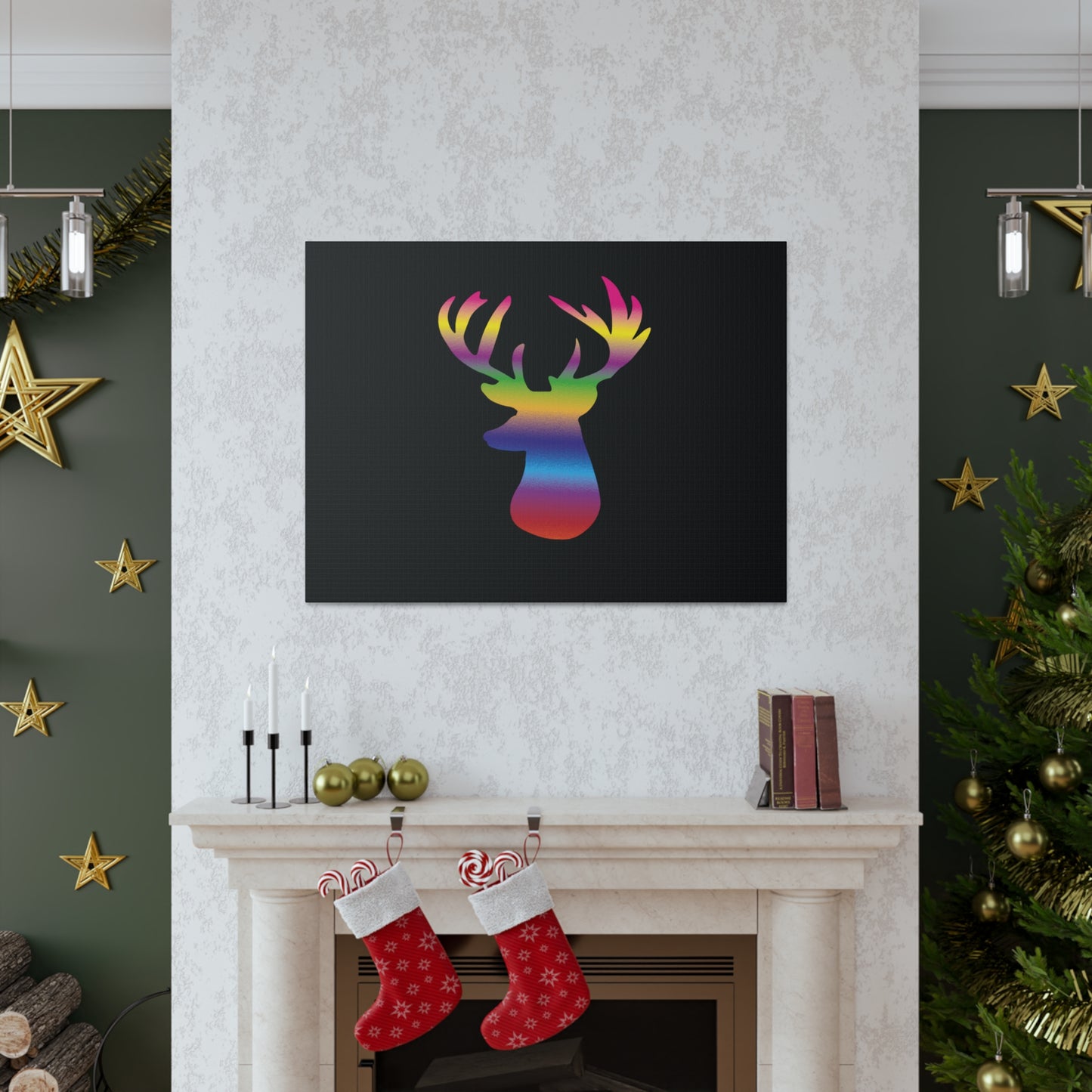 Rainbow Stag Head Canvas Gallery Wraps