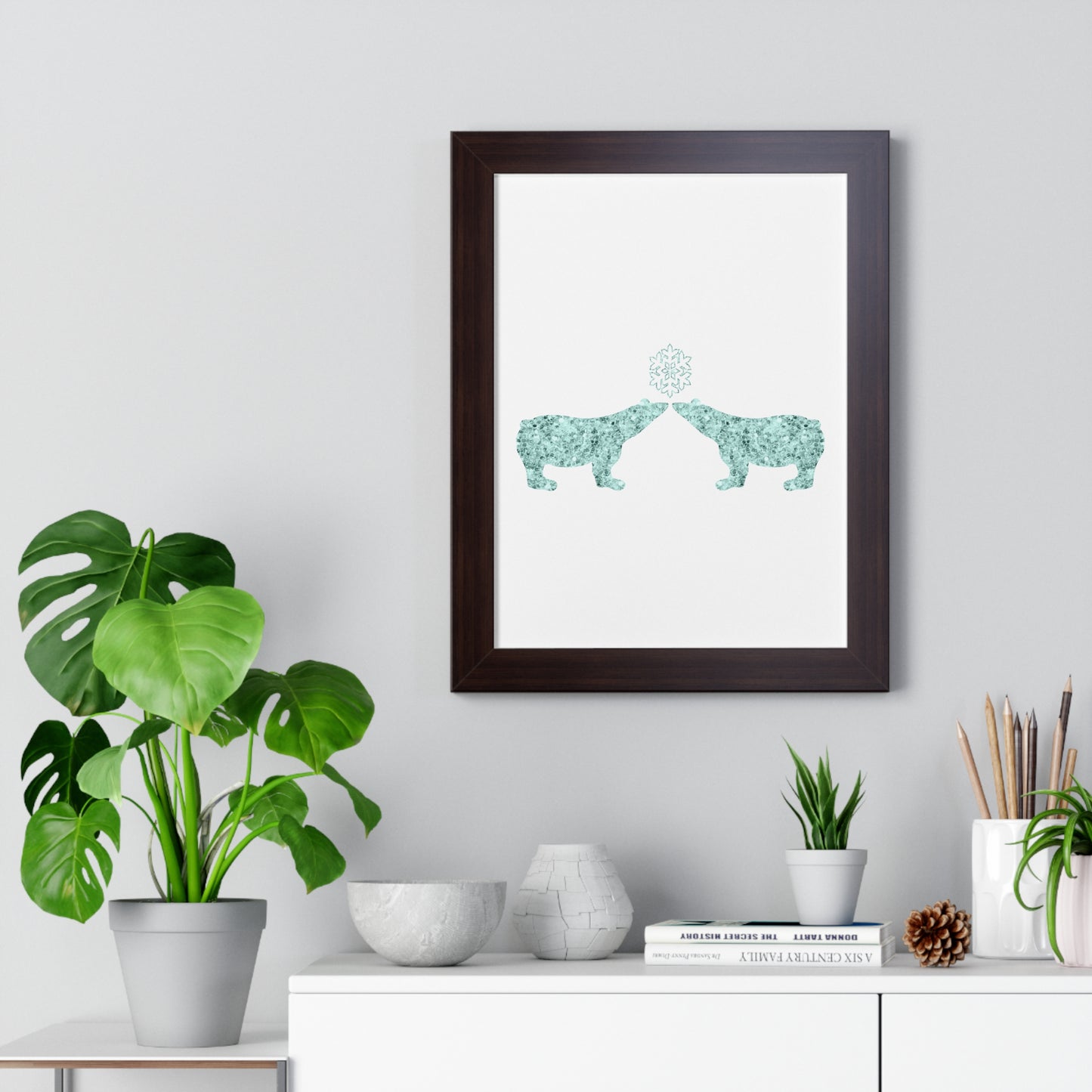 Two Polar Bear Blue Gem Art Framed Vertical Poster