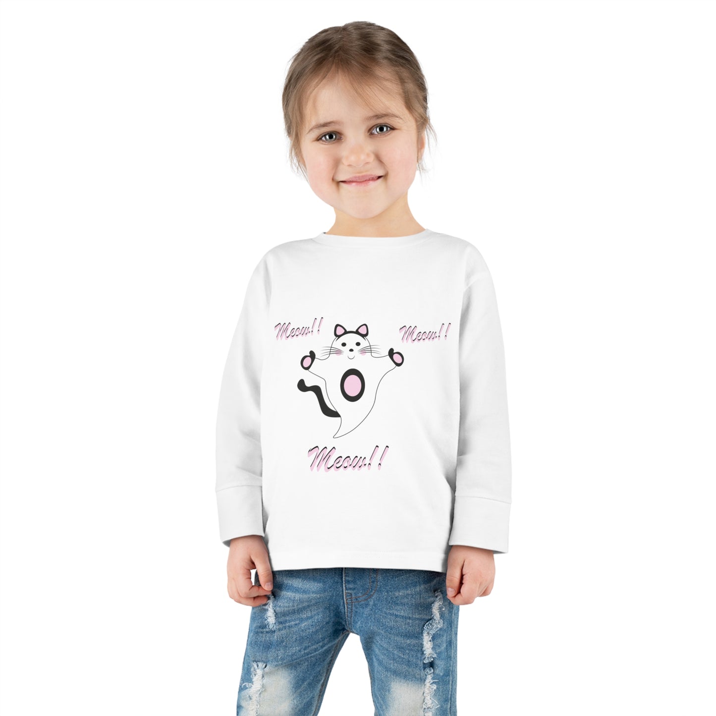 Meow!! Cat Ghost Toddler Long Sleeve Tee