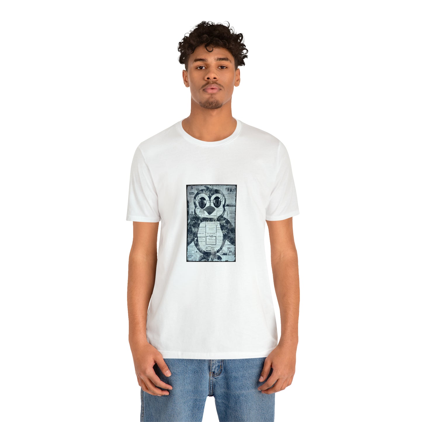 The Penguinie Newspaper Art Black & White Unisex Jersey Short Sleeve Tee