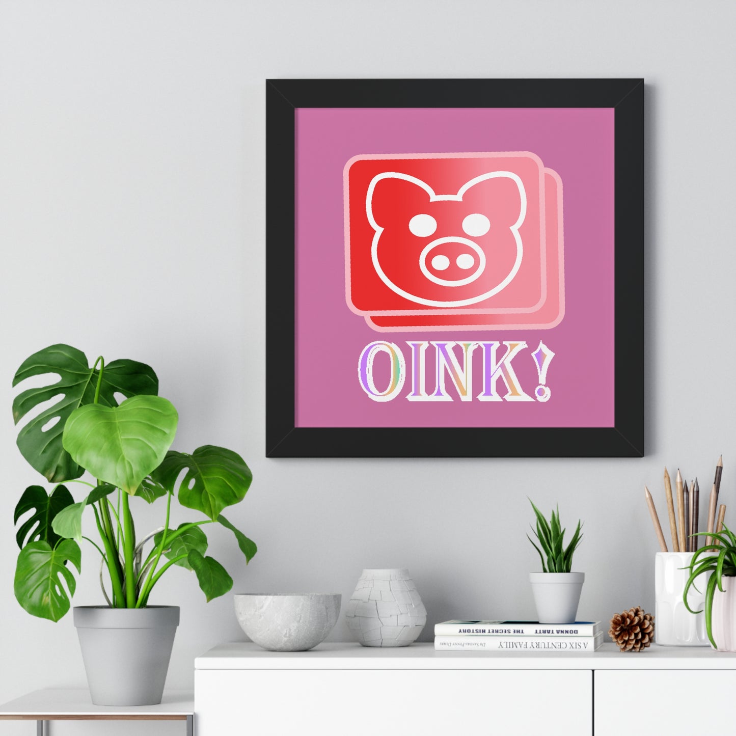 Pig Oink! Pink Digital Art Framed Vertical Poster