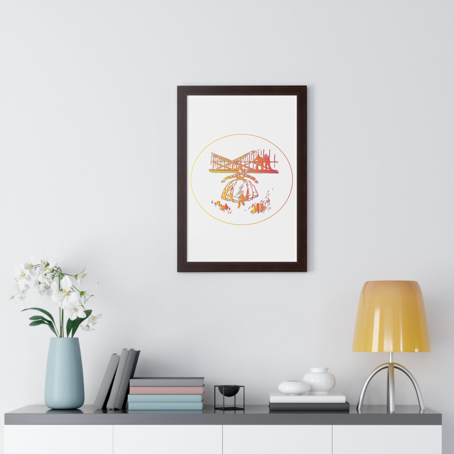 Woman Jumping Art Orange Framed Vertical Poster