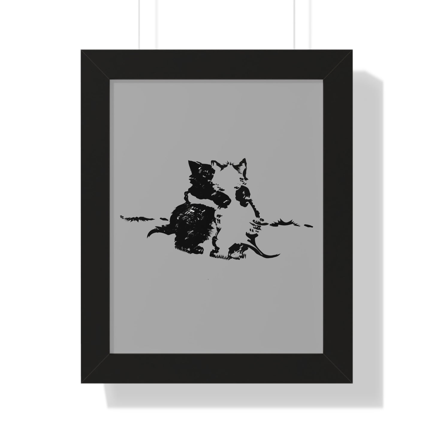 Kissing Cats Black & White Framed Vertical Poster