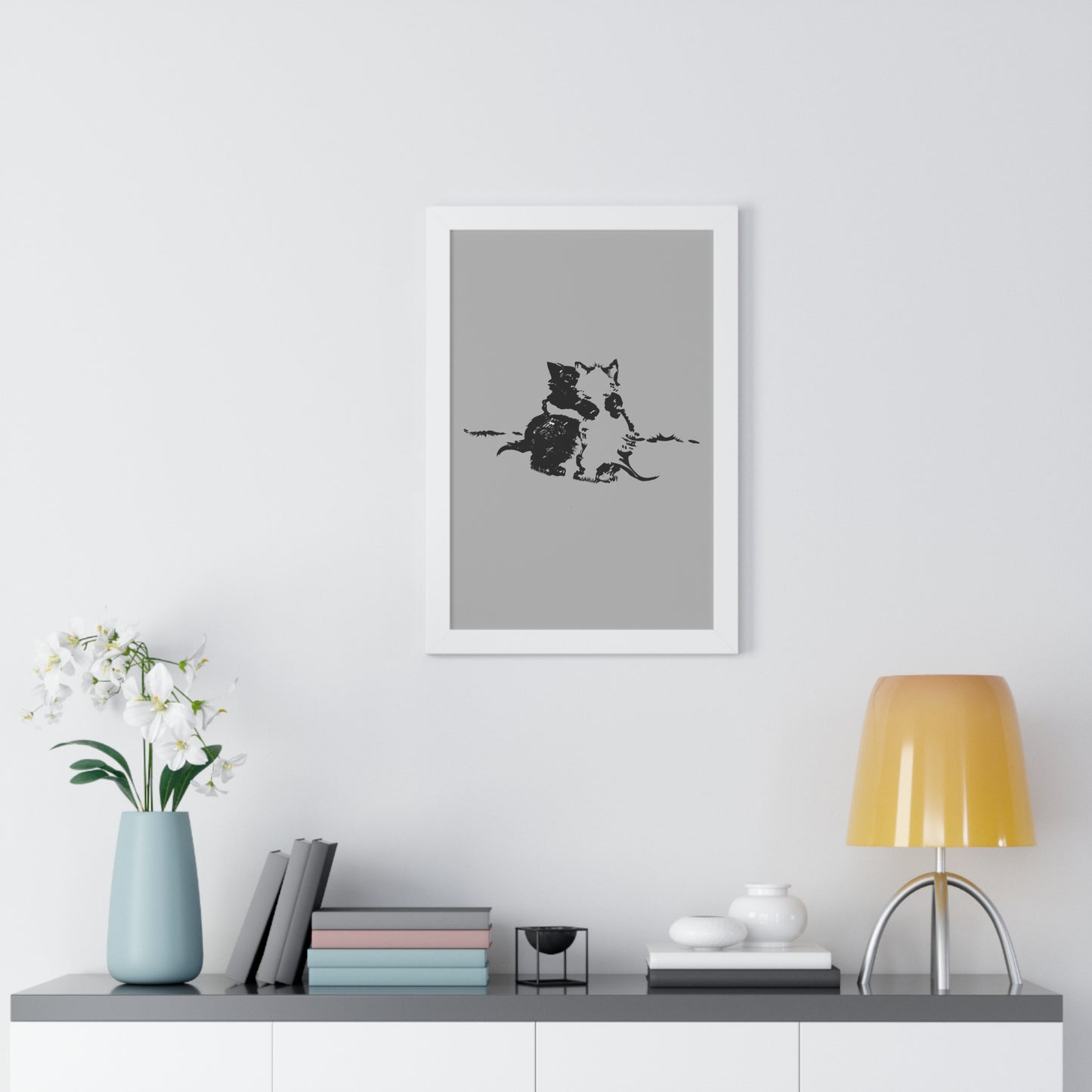 Kissing Cats Black & White Framed Vertical Poster