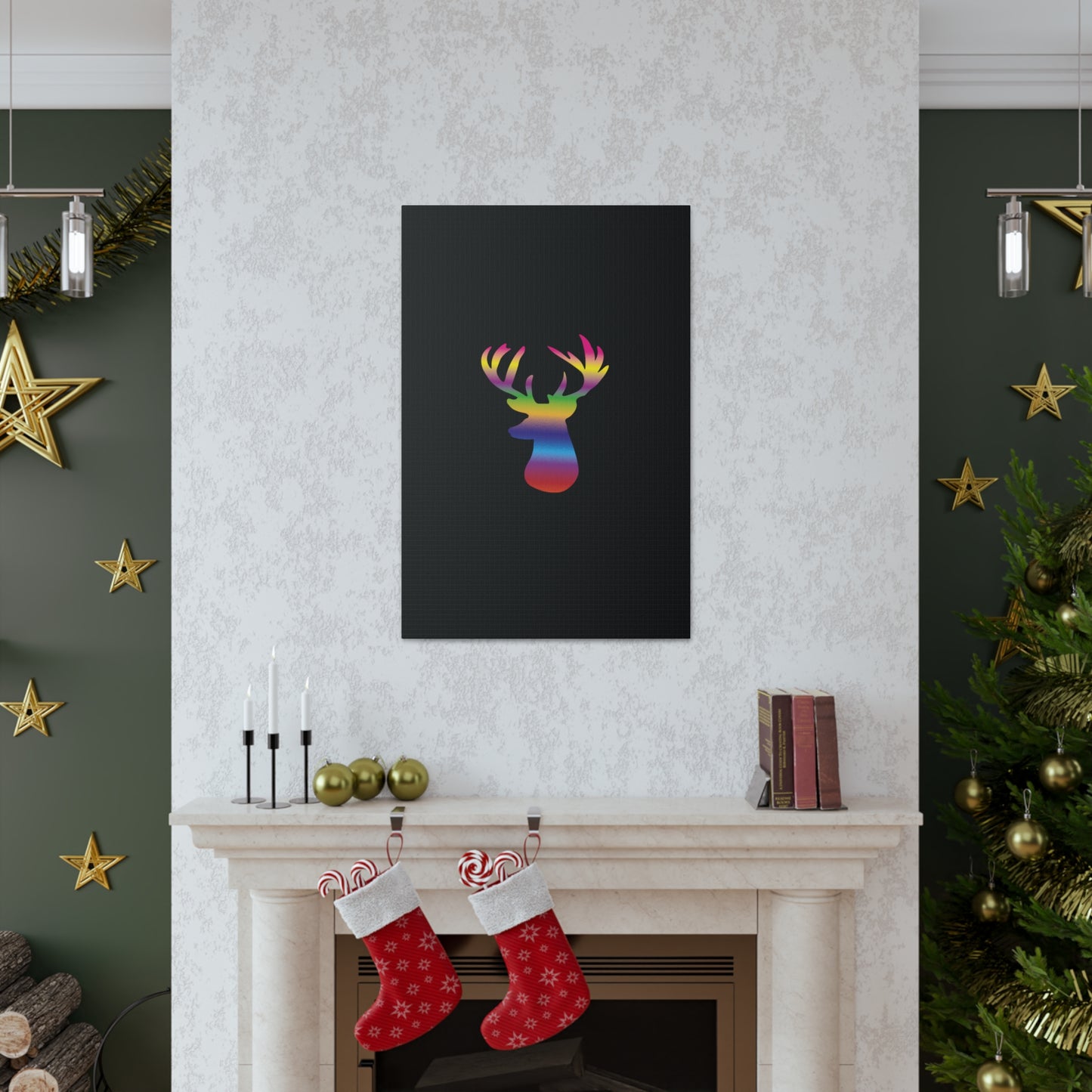 Rainbow Stag Head Canvas Gallery Wraps