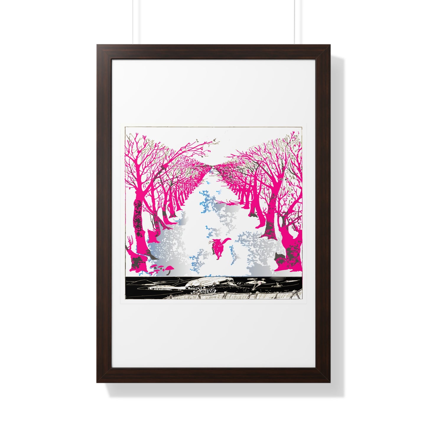 Pink Cat in the Woods Art Work Framed Vertical Poster