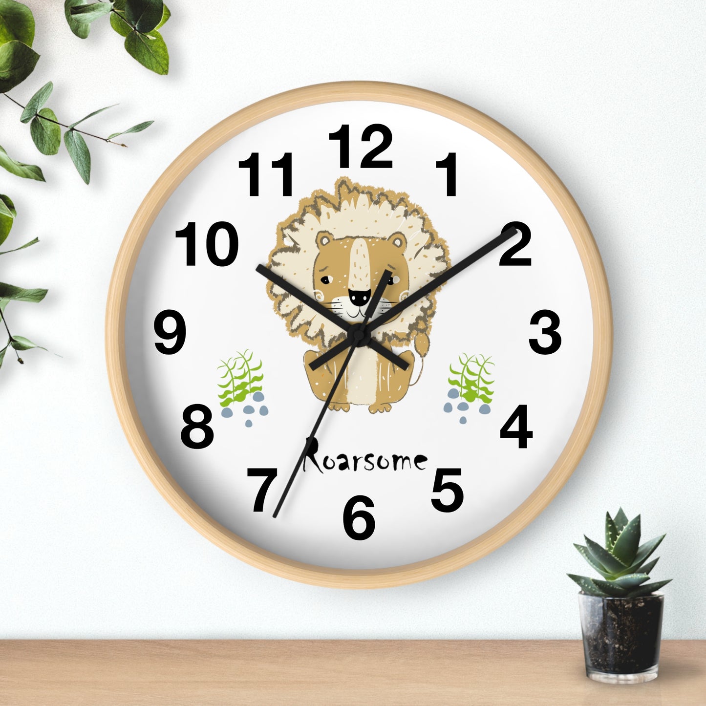 Lion Roarsome Illustration Black Writing Wall Clock