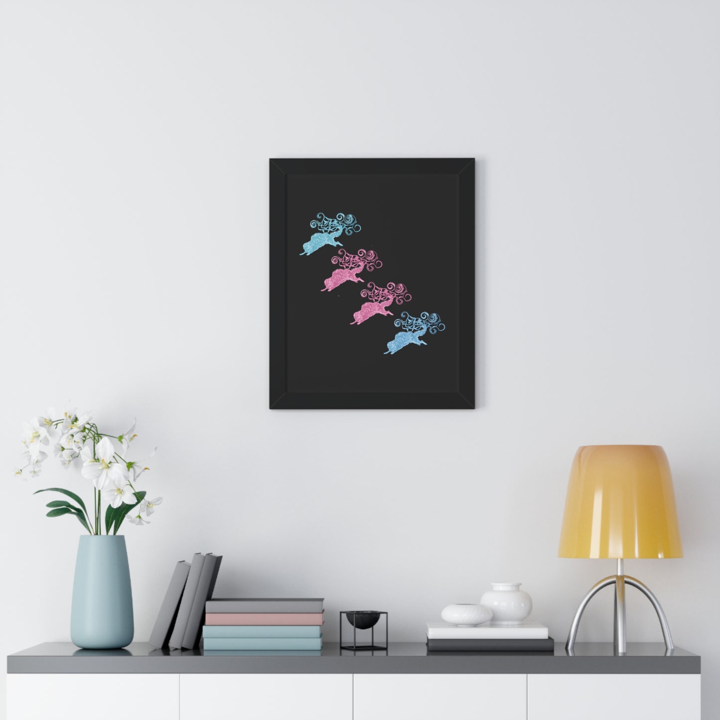 Pink & Blue Four Cat's Tail's Art Framed Vertical Poster