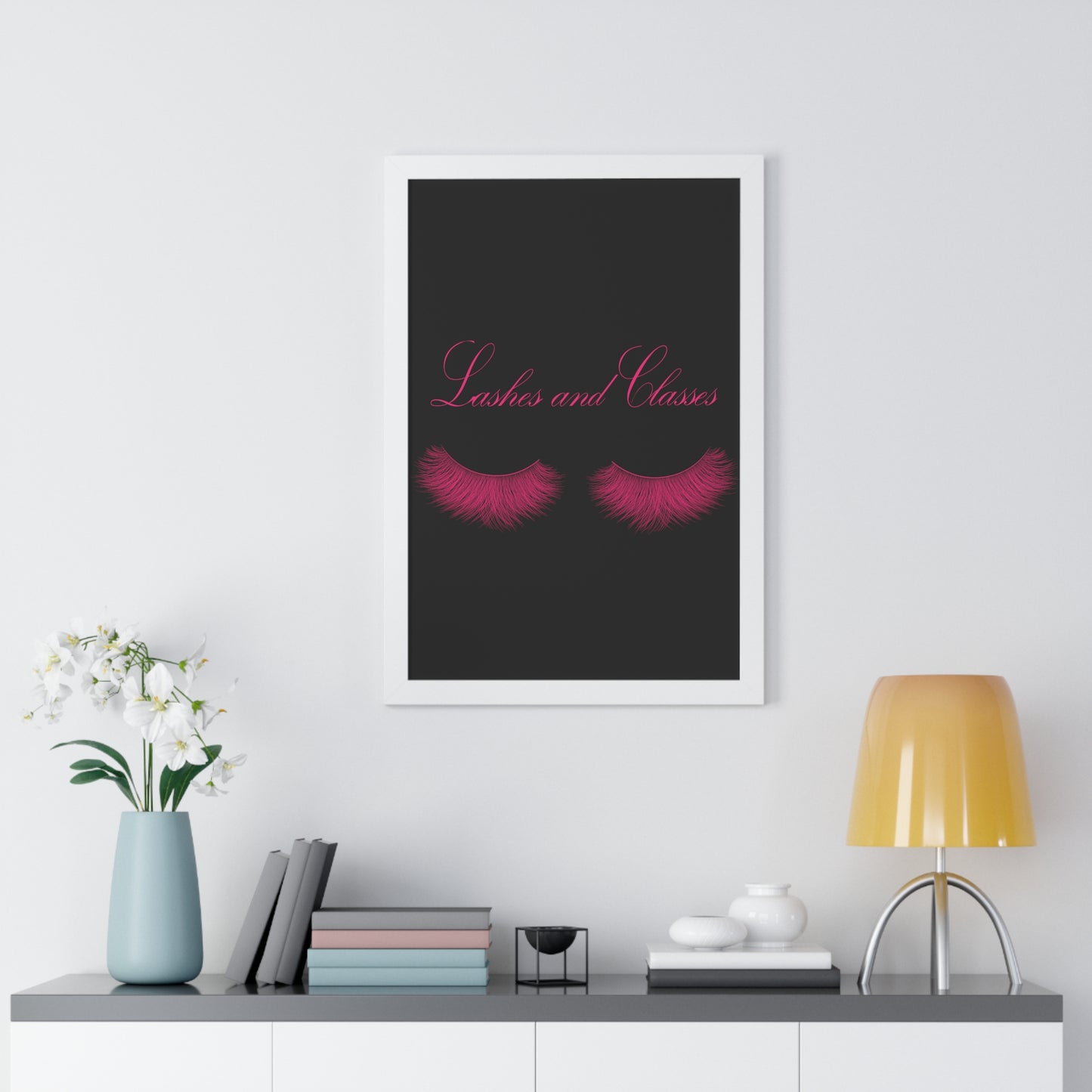 Lashes & Classes Pink and Black Framed Vertical Poster