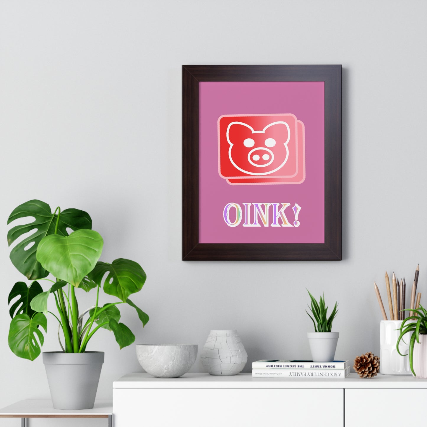 Pig Oink! Pink Digital Art Framed Vertical Poster