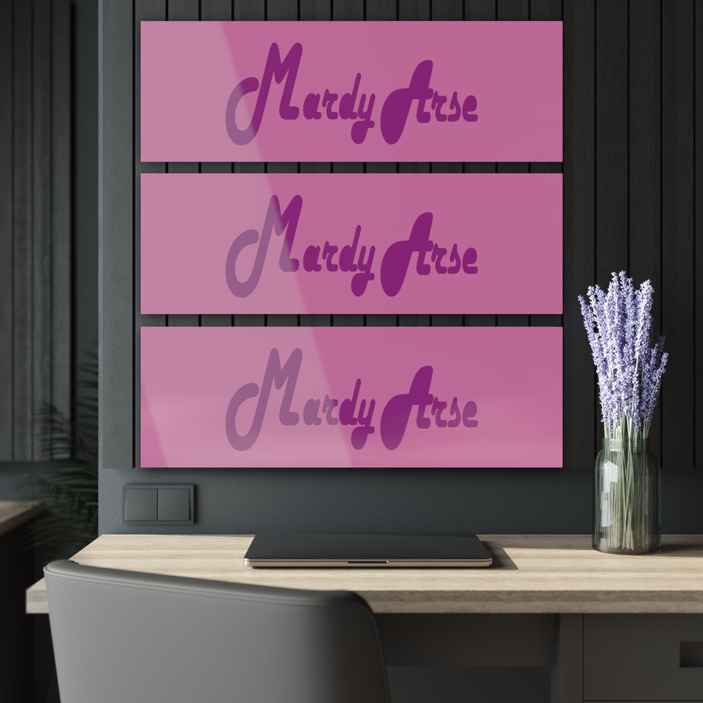 Mardy Arse, Sheffield Dialect Purple Typography Art Acrylic Prints (Triptych)