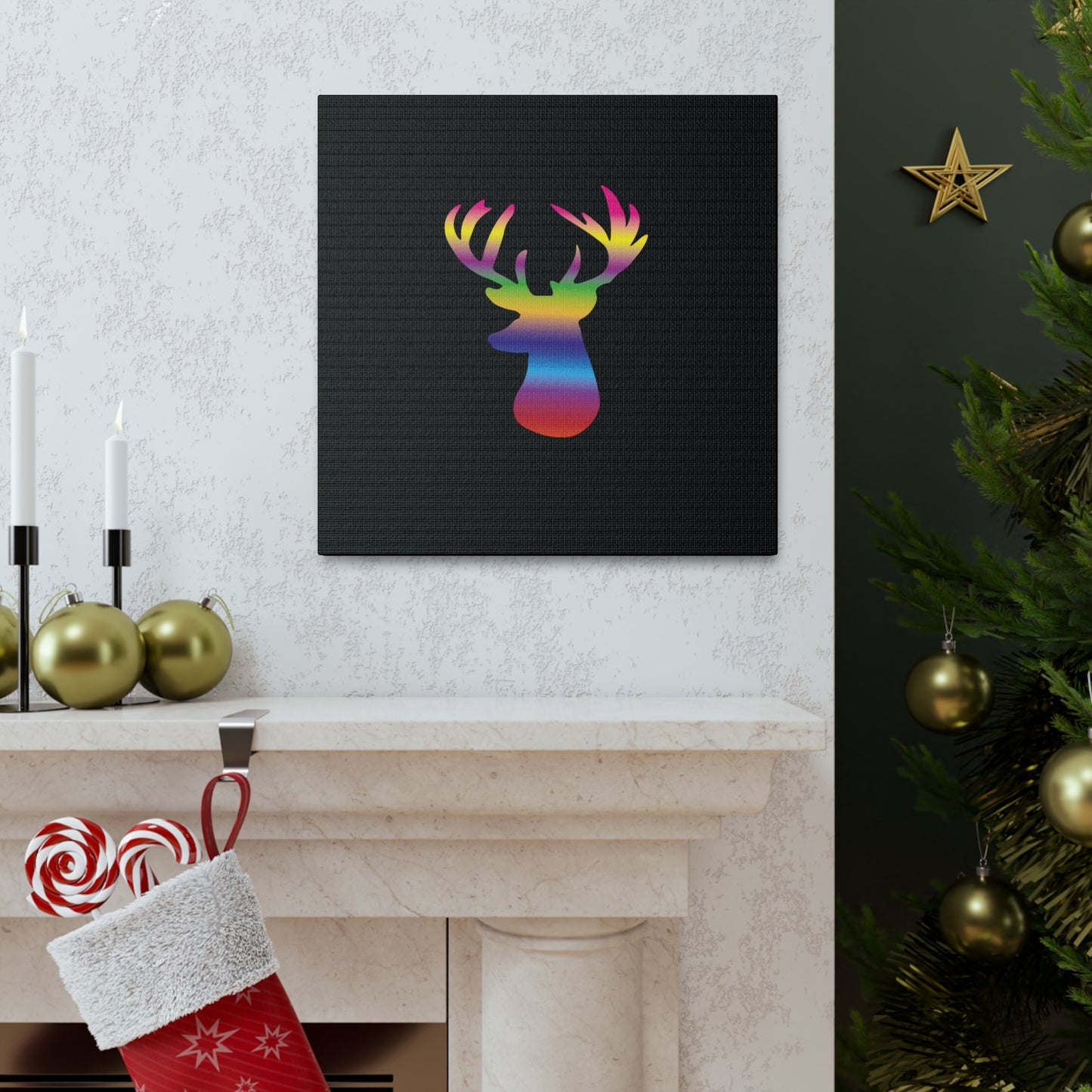 Rainbow Stag Head Canvas Gallery Wraps