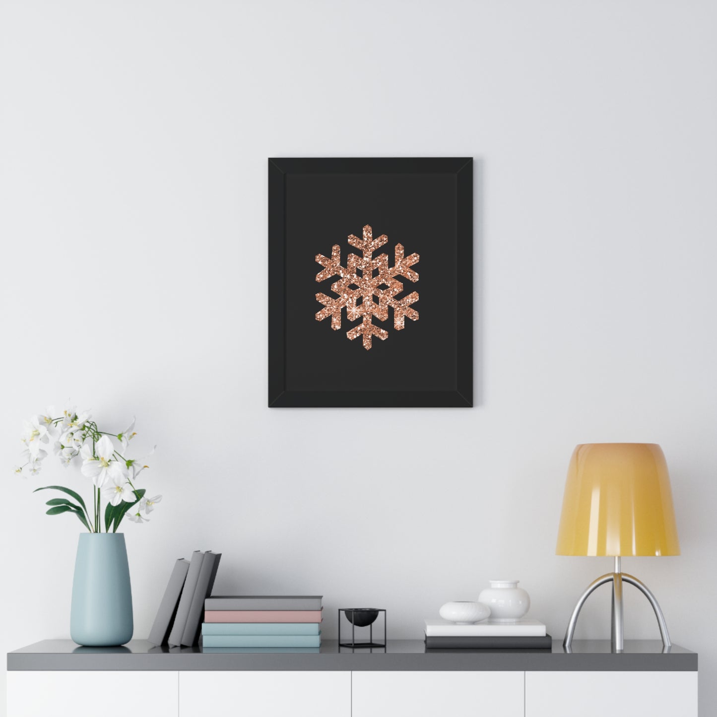 Rose Gold Snowflake Art Framed Vertical Poster