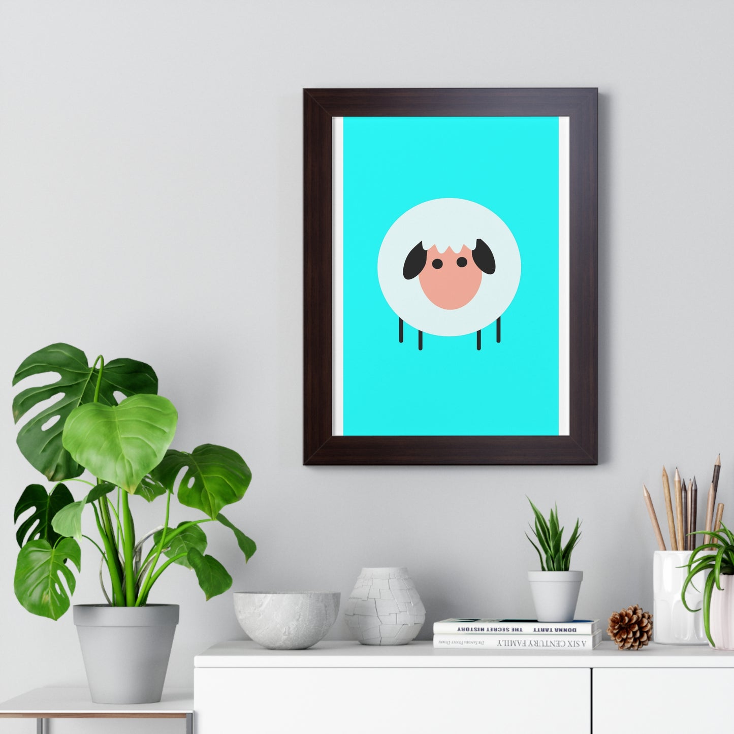 Sheep Blue Art Framed Vertical Poster