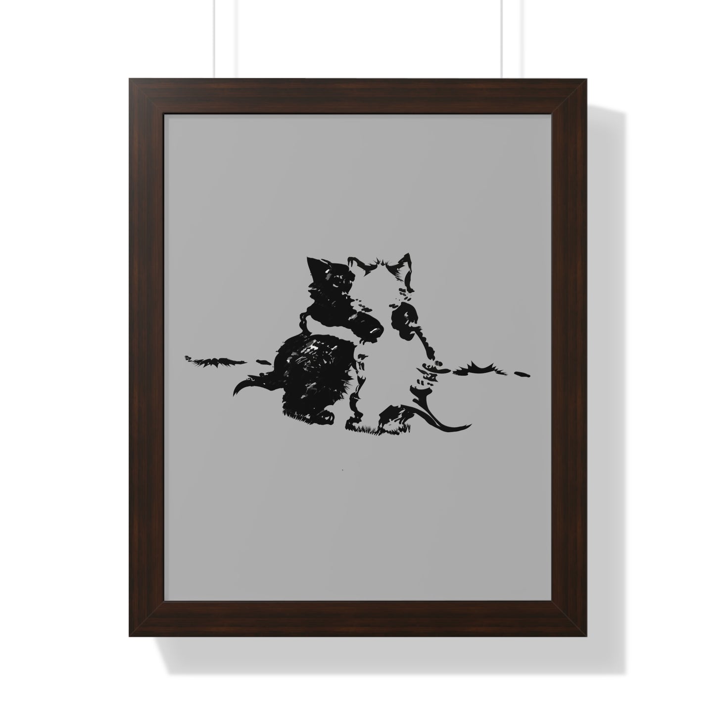 Kissing Cats Black & White Framed Vertical Poster