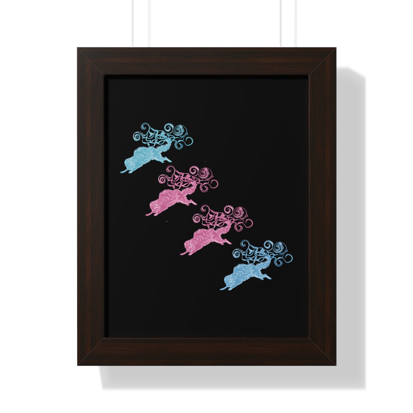 Pink & Blue Four Cat's Tail's Art Framed Vertical Poster