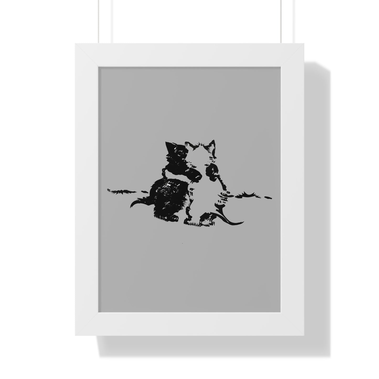 Kissing Cats Black & White Framed Vertical Poster