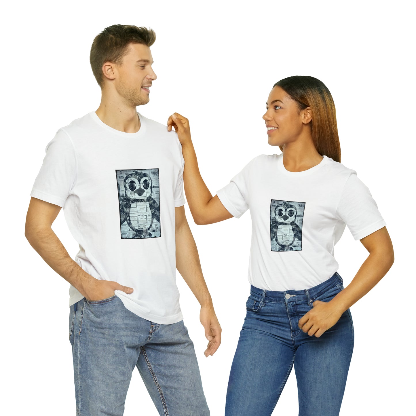 The Penguinie Newspaper Art Black & White Unisex Jersey Short Sleeve Tee