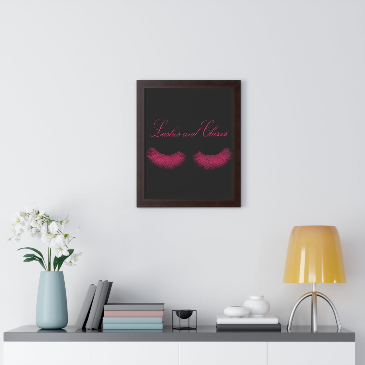 Lashes & Classes Pink and Black Framed Vertical Poster