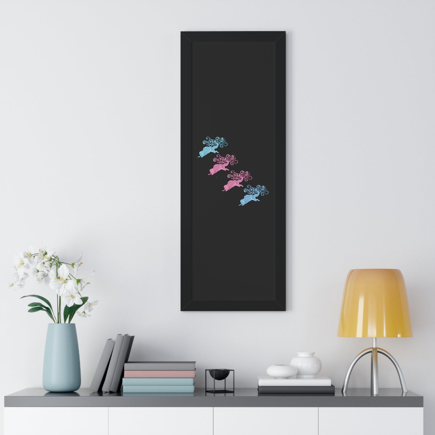 Pink & Blue Four Cat's Tail's Art Framed Vertical Poster