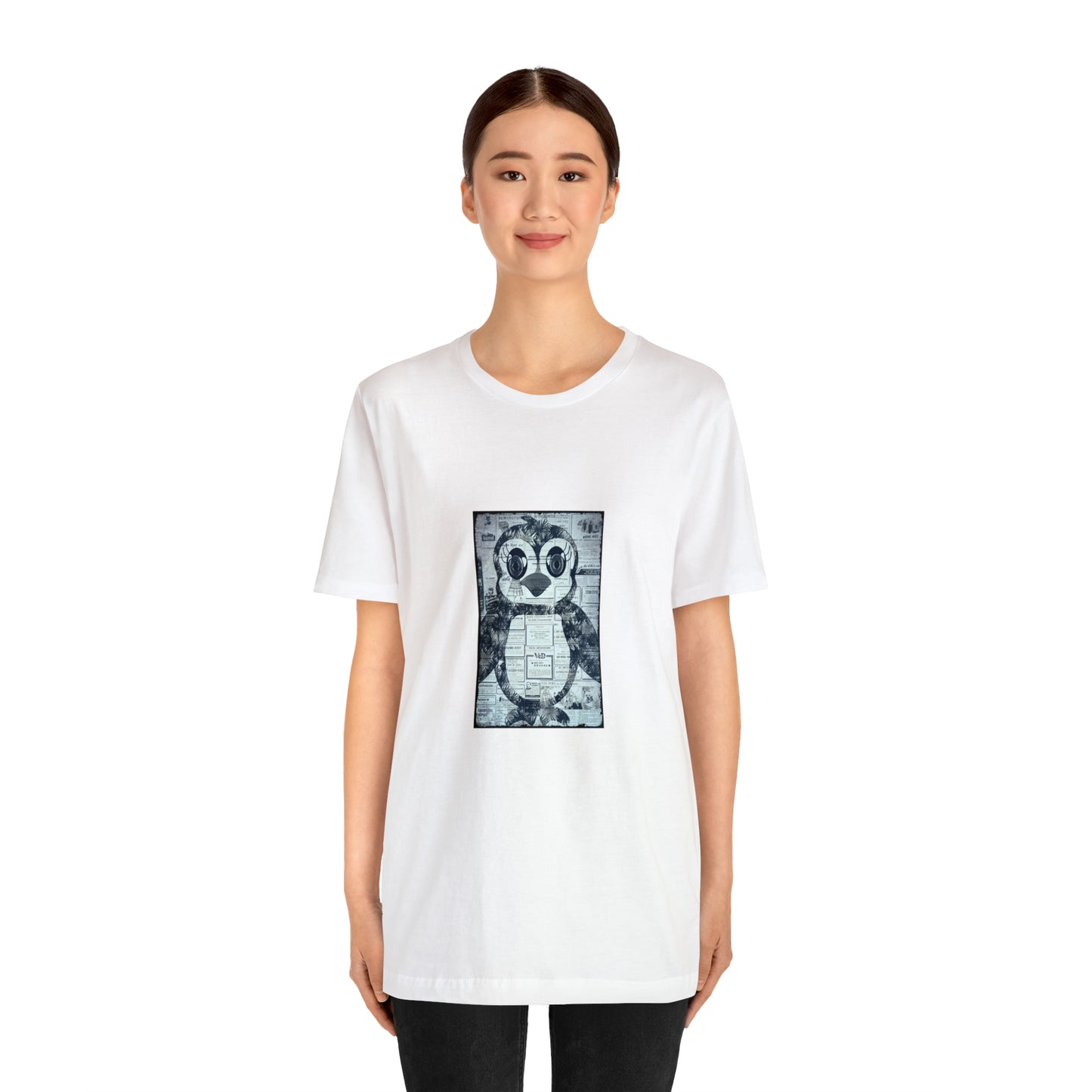 The Penguinie Newspaper Art Black & White Unisex Jersey Short Sleeve Tee