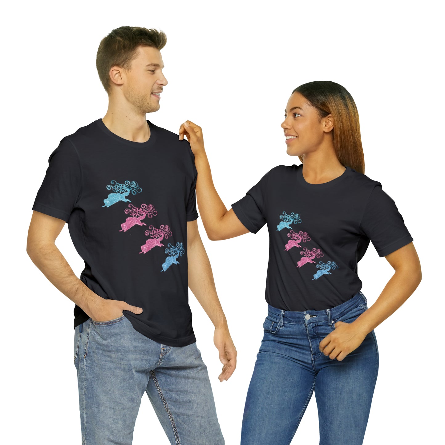 Pink & Blue Cat's Tail's Art Unisex Jersey Short Sleeve Tee