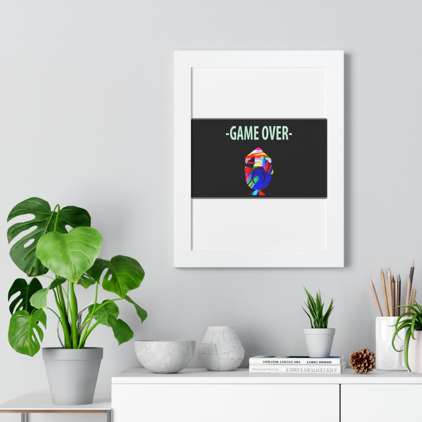 The Penguinies Original - Retro Game Over First Game App Framed Vertical Poster