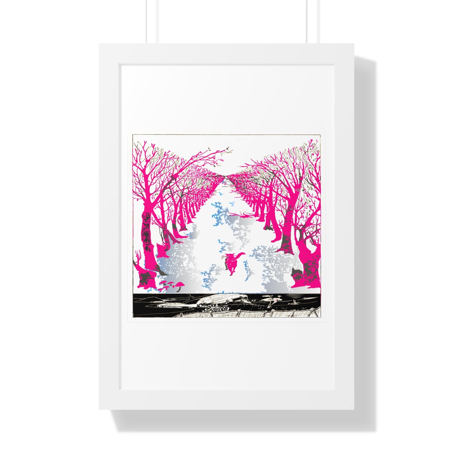 Pink Cat in the Woods Art Work Framed Vertical Poster