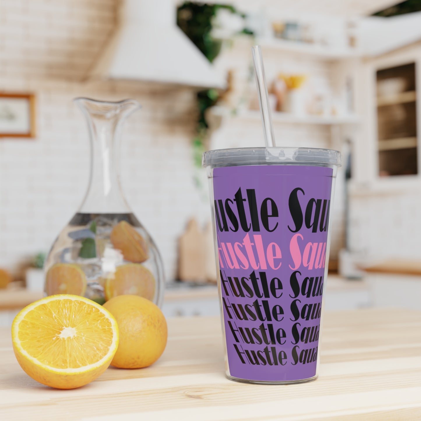 Hustle Squad Purple Plastic Tumbler with Straw