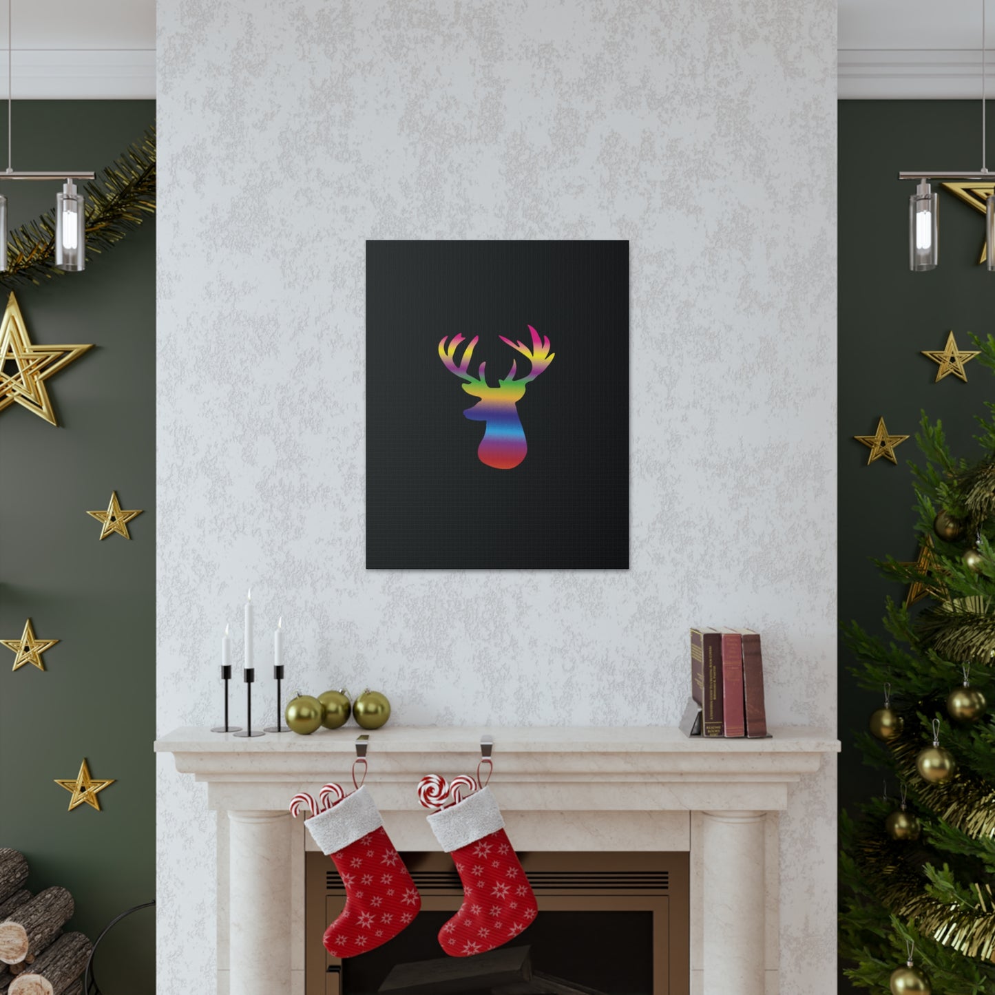 Rainbow Stag Head Canvas Gallery Wraps