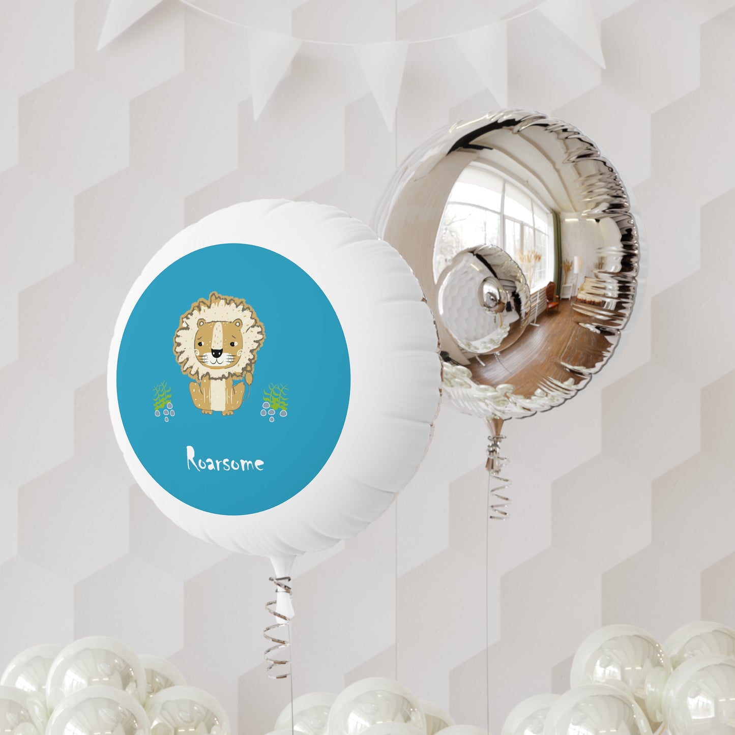 Lion Roarsome Illustration, Turquoise with white text Mylar Helium Balloon