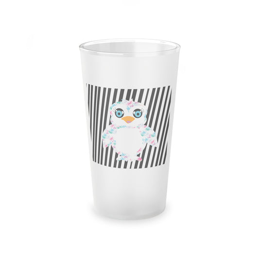 Penguinie Black & White Stripes Frosted Pint Glass, 16oz