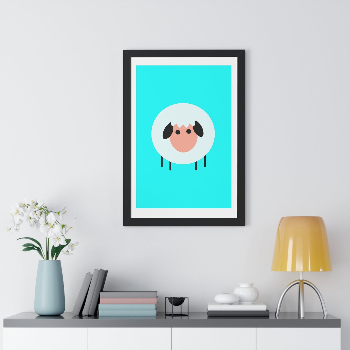 Sheep Blue Art Framed Vertical Poster